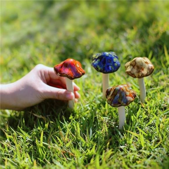 Ceramic Mushroom for Garden - Lawn Ornament Décor - 4.52" 4pcs (Random Color) - Picture 4 of 8